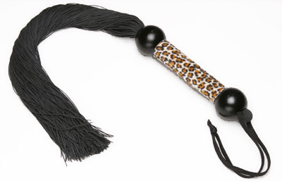 There are approximately 70 tiny 14 inch rubber tails in each whip. They can move very fast with just a flip of the wrist. The 6 inch handle is constructed of wood ends and a fuzzy soft fabric shaft. This larger size can provide more sting and cover a larger body area. Used lightly can create an arousing sensual feel or tickling sensation.
